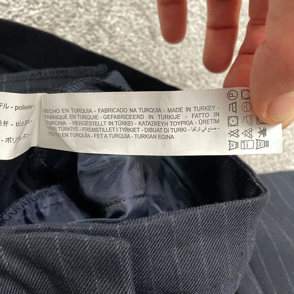 Zara Jogger Waist Dress Pants Women Medium Navy Blue Stripe Straight Trouser NWT - Picture 8 of 14